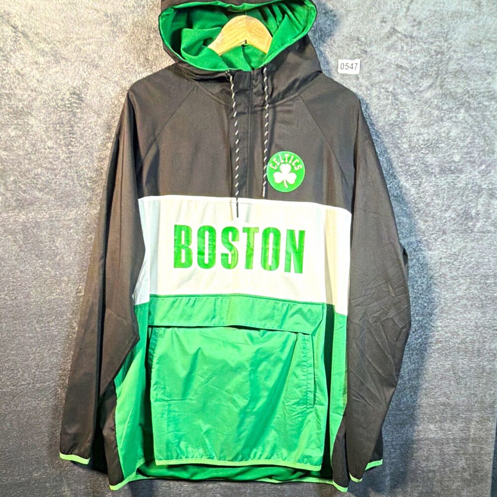 Fanatics Boston Celtics NBA Hooded Pullover Windbreaker Jacket Black/Green 2XL